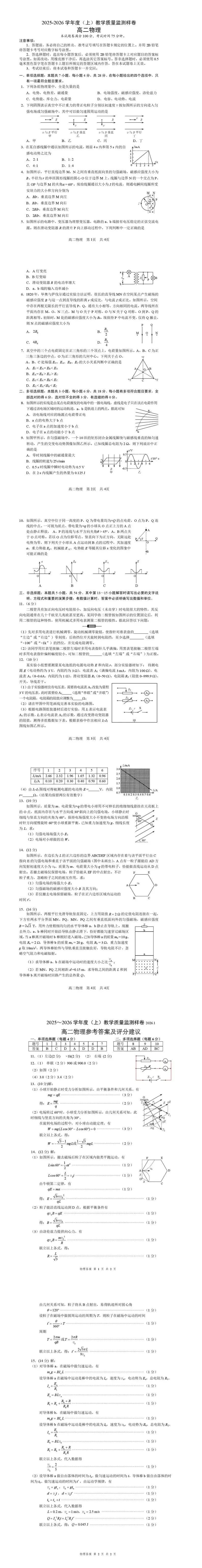 《高中试卷》四川省攀枝花市2025-2026学年高二上学期期末教学质量监测物理(含答案) 第3张