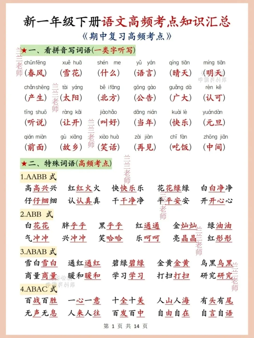 终于知道一年级下册语文期中考什么了 第4张