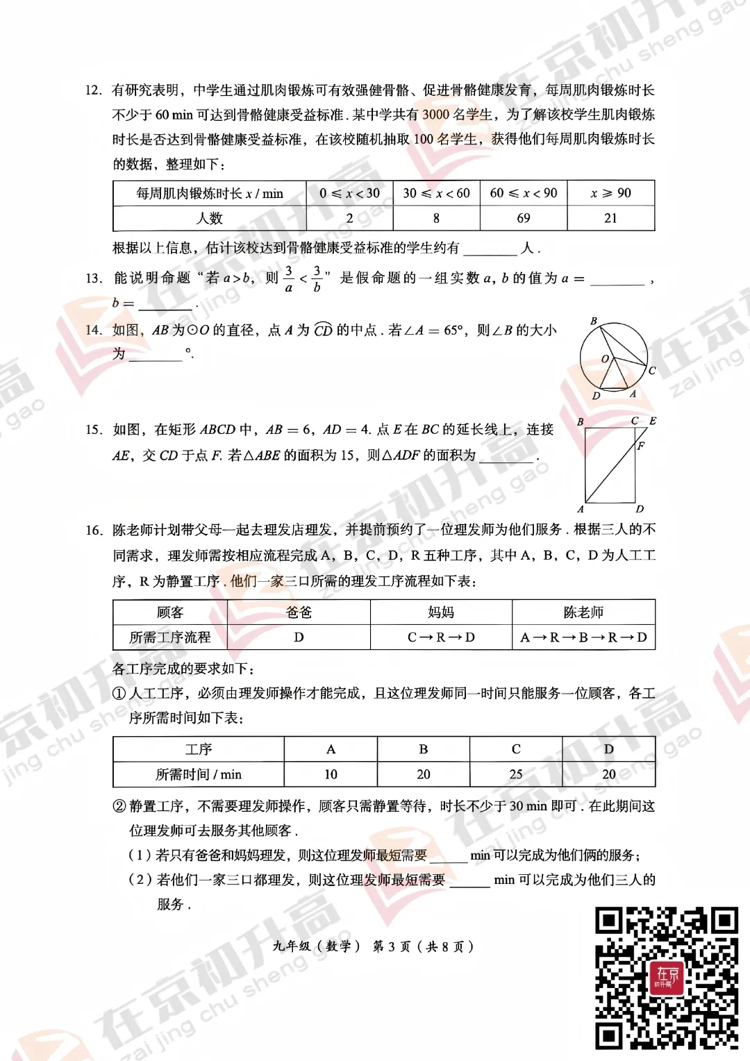 自测!海淀初三一模数学试卷&答案已出炉! 第8张
