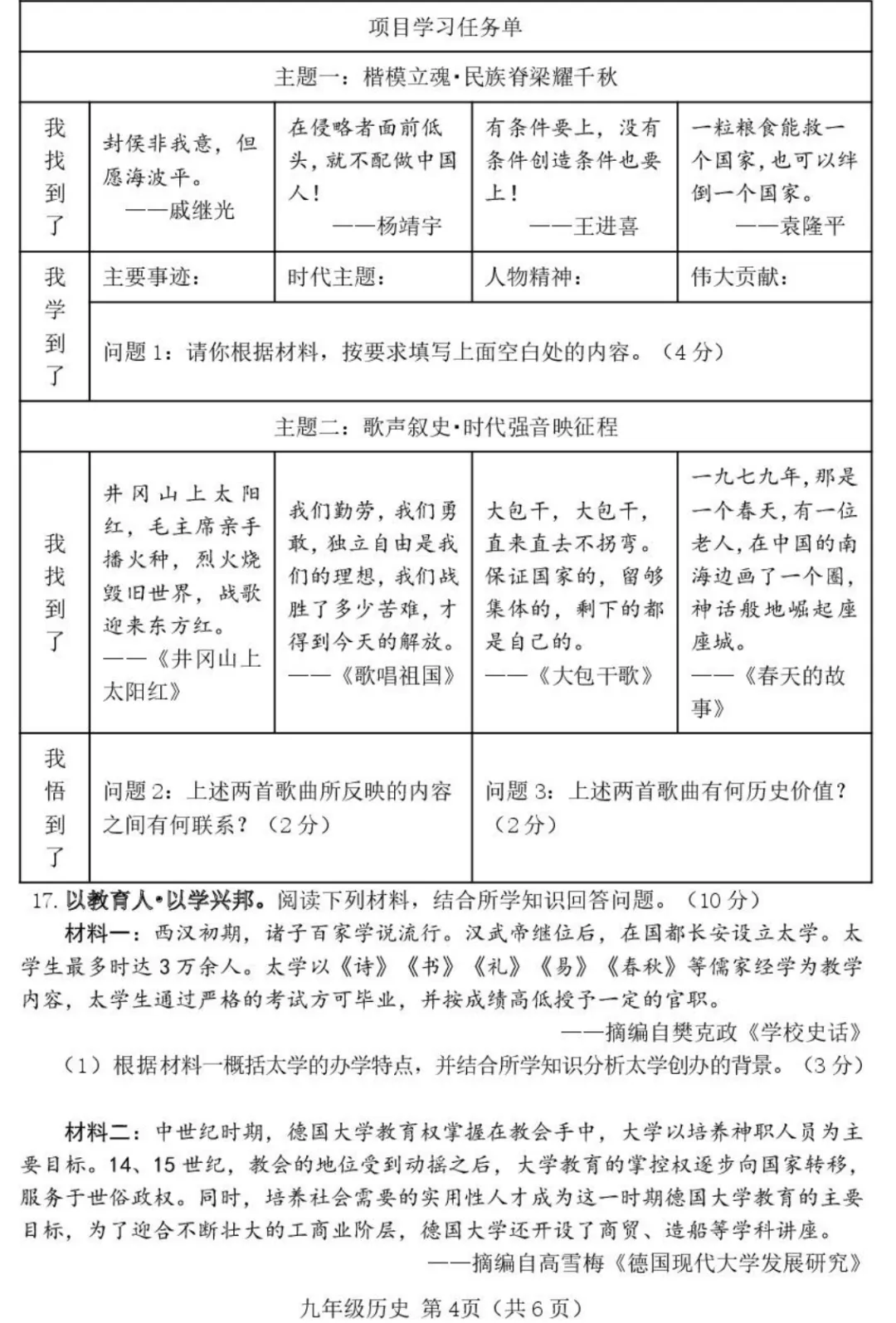 【历史】2026年介休市中考模拟试题-九年级历史 第5张