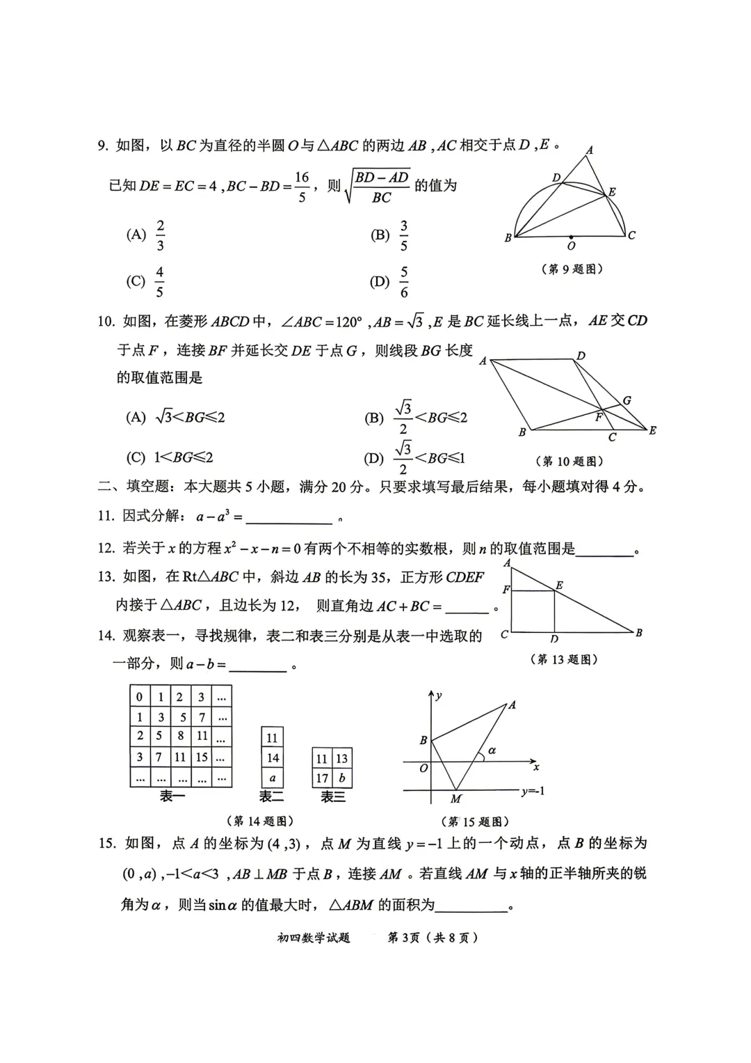 一模真题-2026山东淄博市淄川区中考一模数学试卷真题(完整版 + 答案) 第8张