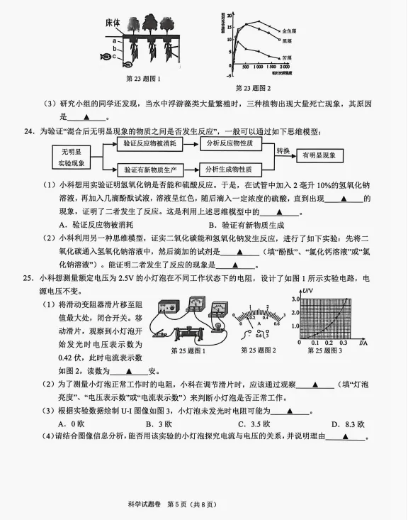 2026.4绍兴市中考一模科学试卷 第6张