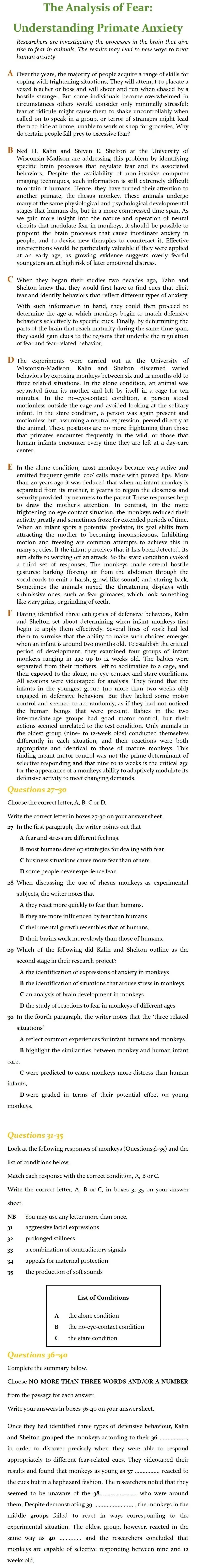 雅思阅读真题练习篇目十三——The Analysis of Fear 第1张