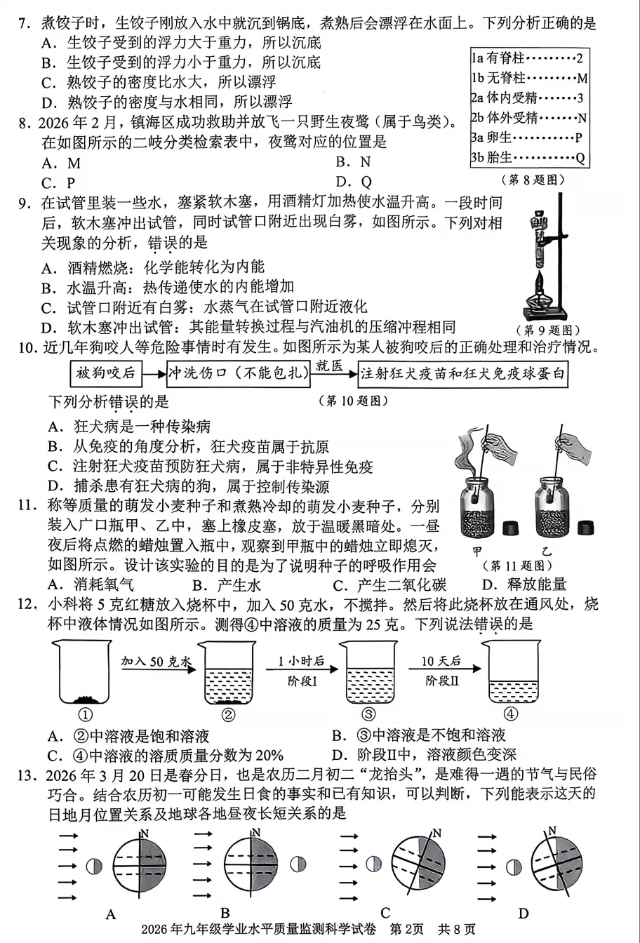 【26中考一模14】宁波中考一模语文/科学/试题答案(可下载+26.04) 第13张