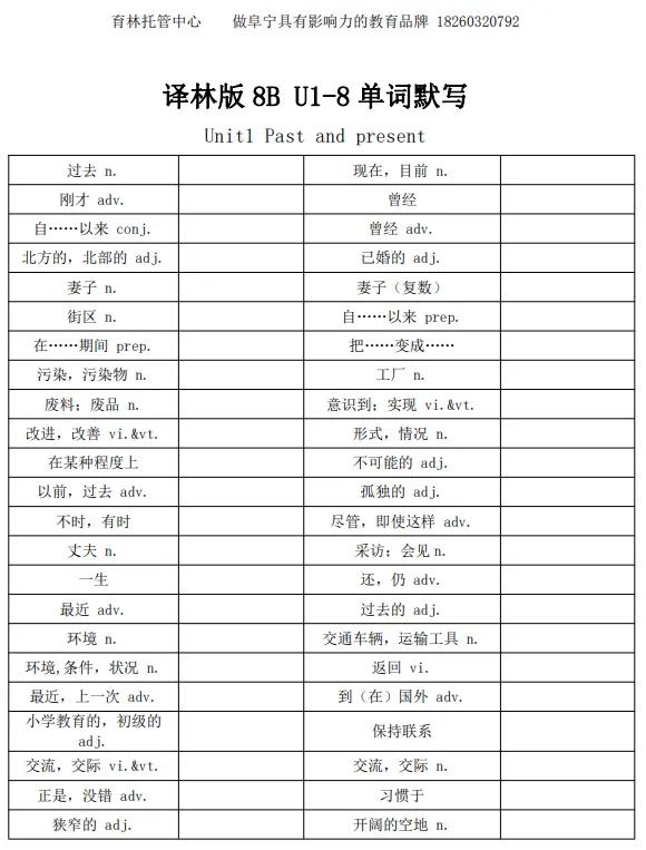迎接中考复习——旧版八上八下、九上九下译林版英语单词默写表 第8张