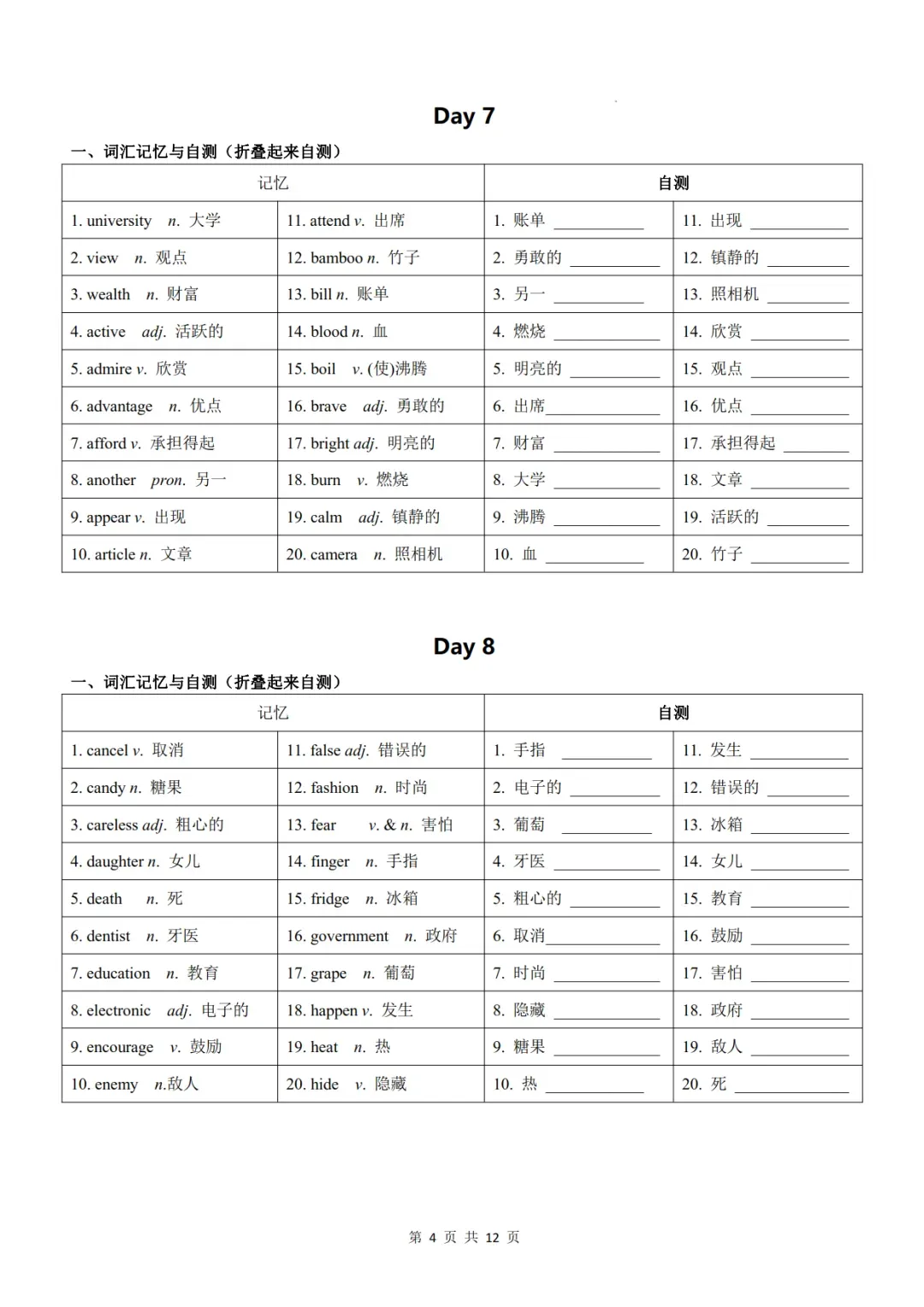 中考英语高频词汇24天背诵+默写表,让孩子背起来!可免费下载 第5张