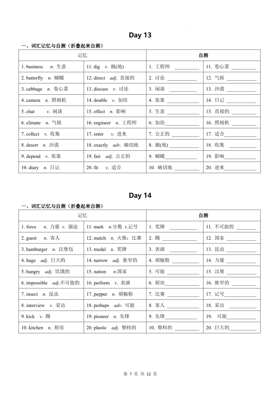 中考英语高频词汇24天背诵+默写表,让孩子背起来!可免费下载 第8张