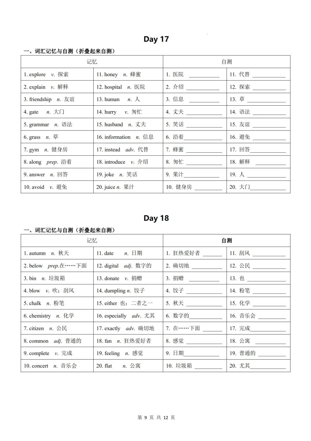 中考英语高频词汇24天背诵+默写表,让孩子背起来!可免费下载 第10张