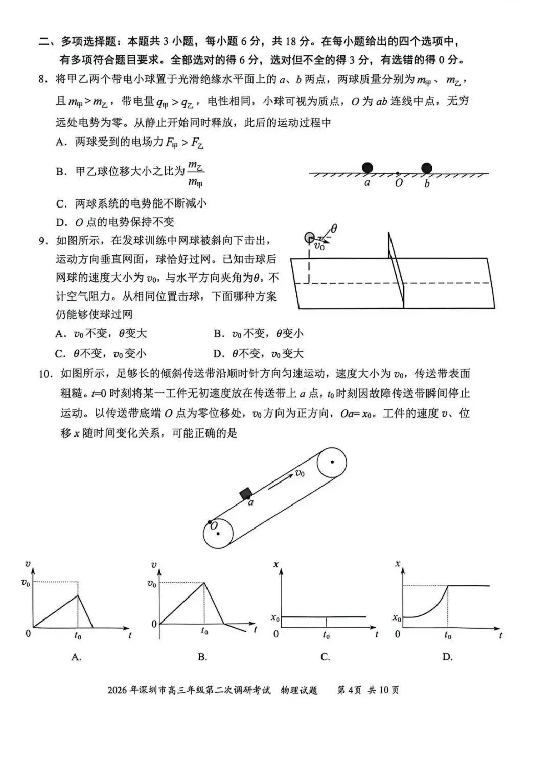 2026届深圳市高三年级二模物理试卷及答案 第5张