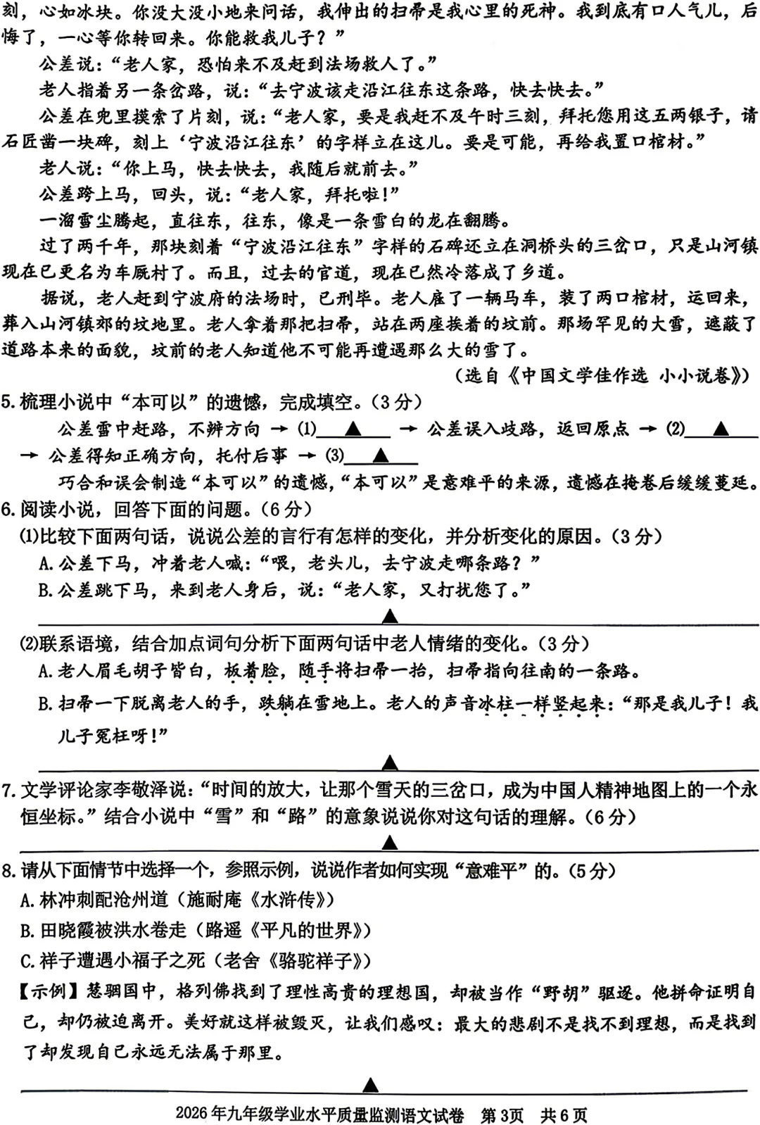 比中考难!2604宁波一模试卷+答案(语科) 第3张