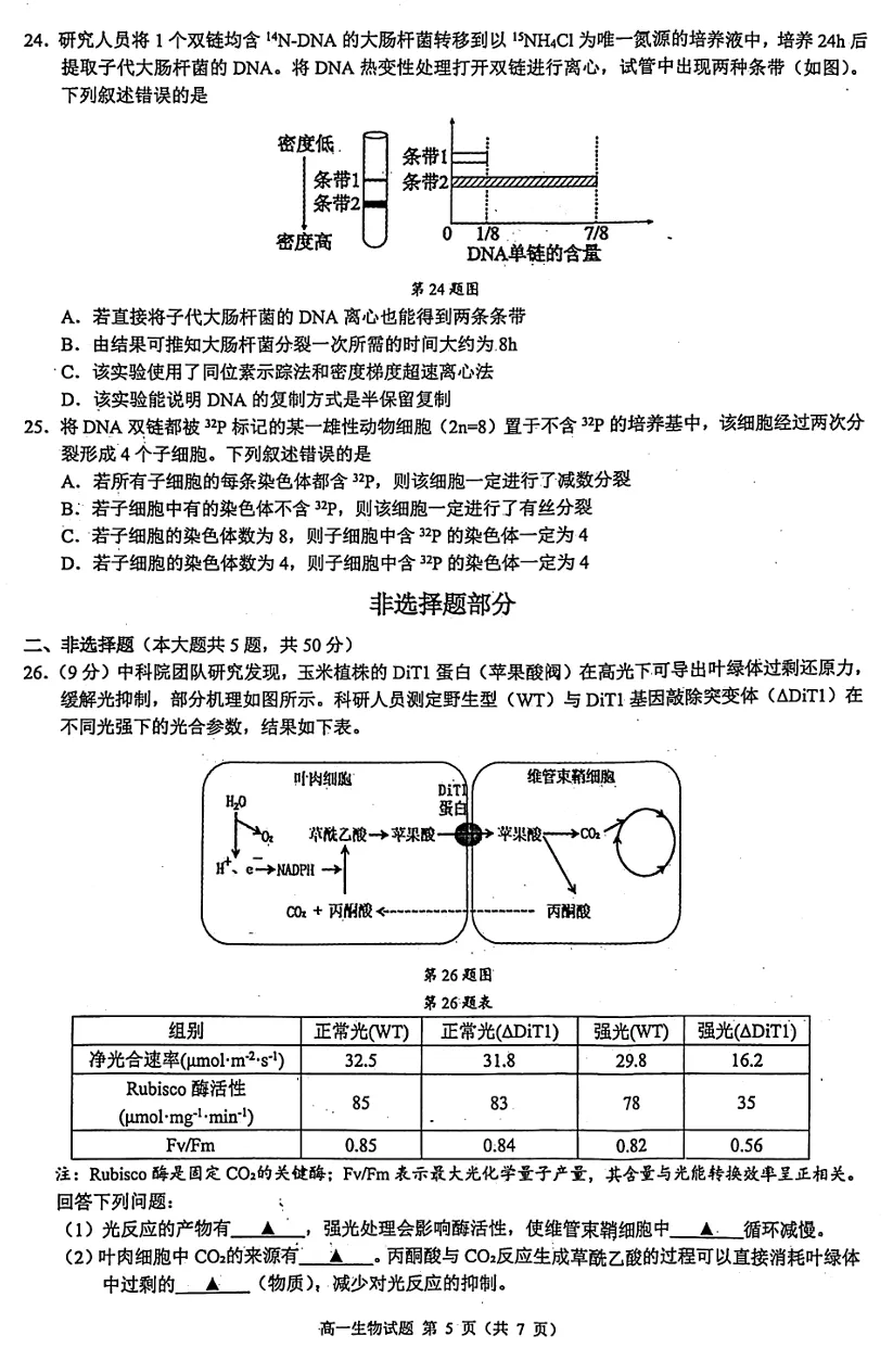 2026年4月北斗联盟高一期中考试生物试卷、答案 第5张