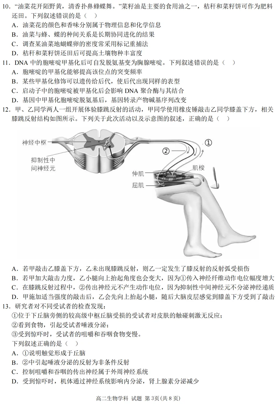 2026年4月北斗联盟高二期中考试生物试卷、答案 第3张
