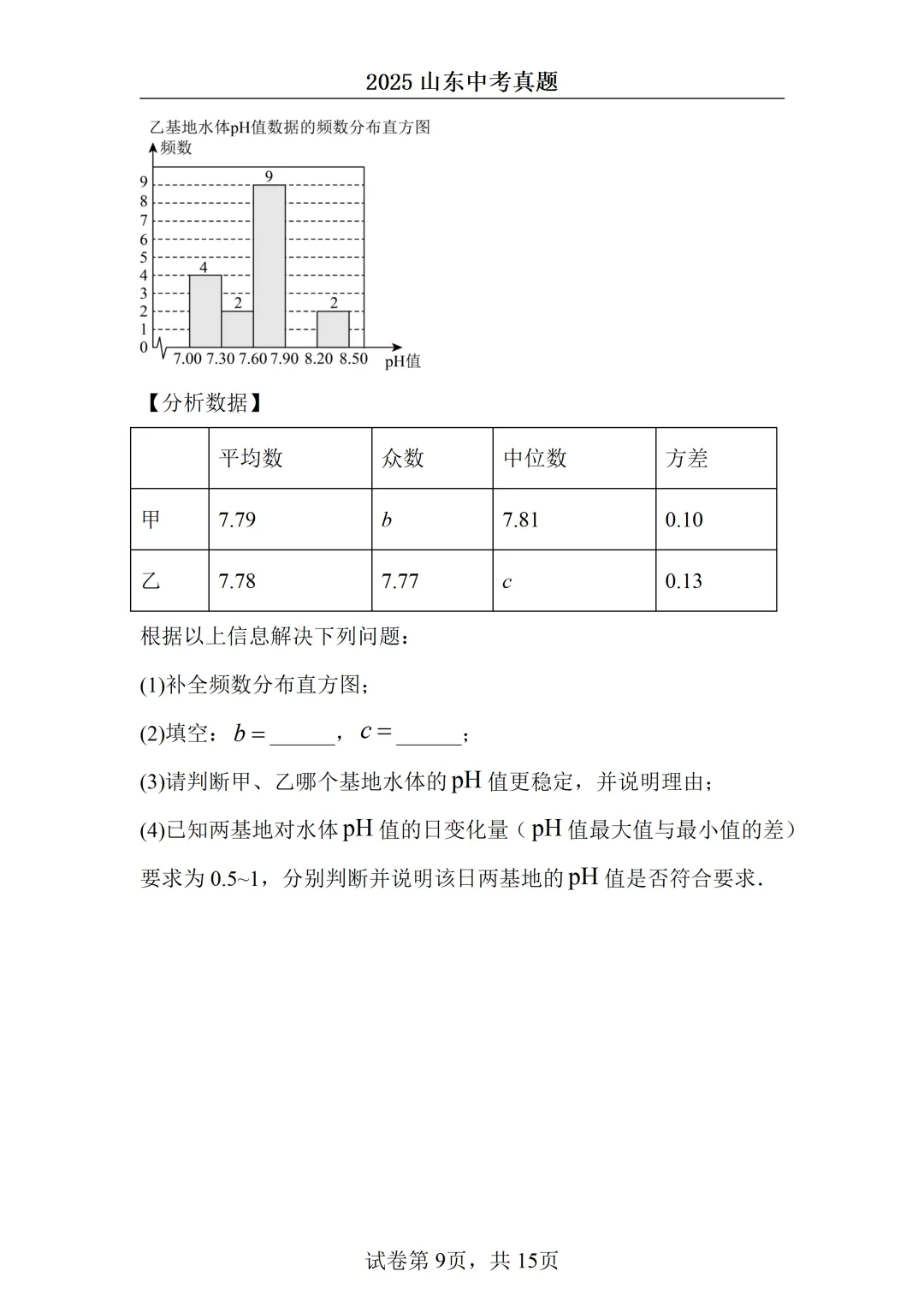 2025山东中考统考数学真题 第9张
