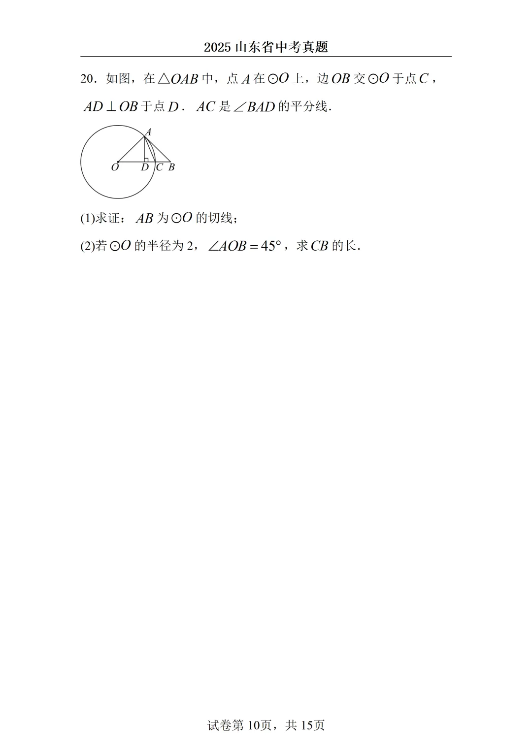2025山东中考统考数学真题 第10张