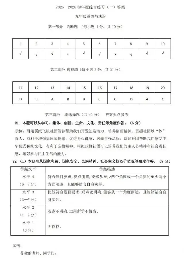 2026年4月北京地区初中毕业考试道德与法治模拟试题 第9张