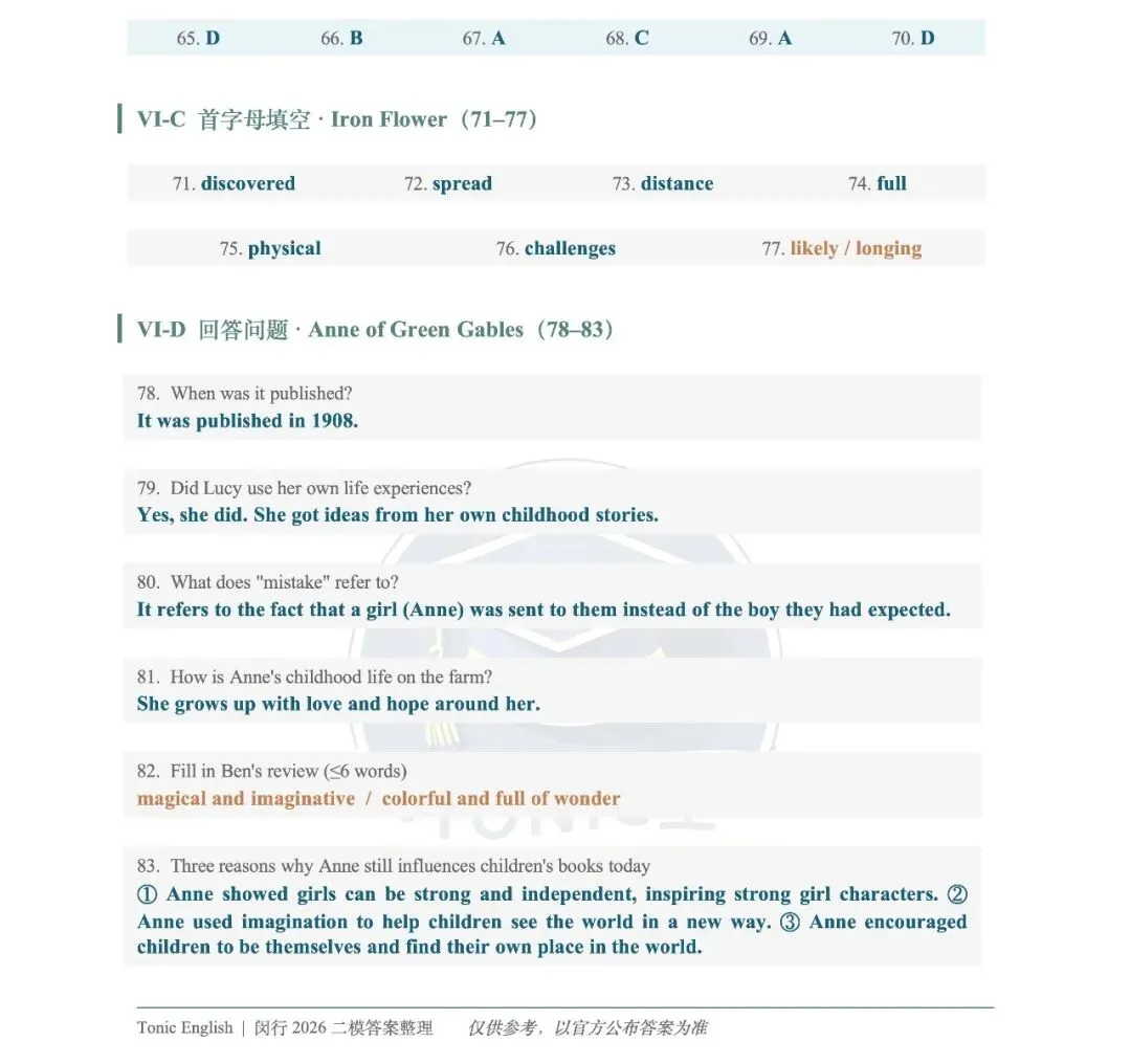 2026上海闵行英语中考二模答案+点评|首字母是你想象不到的难度 第3张