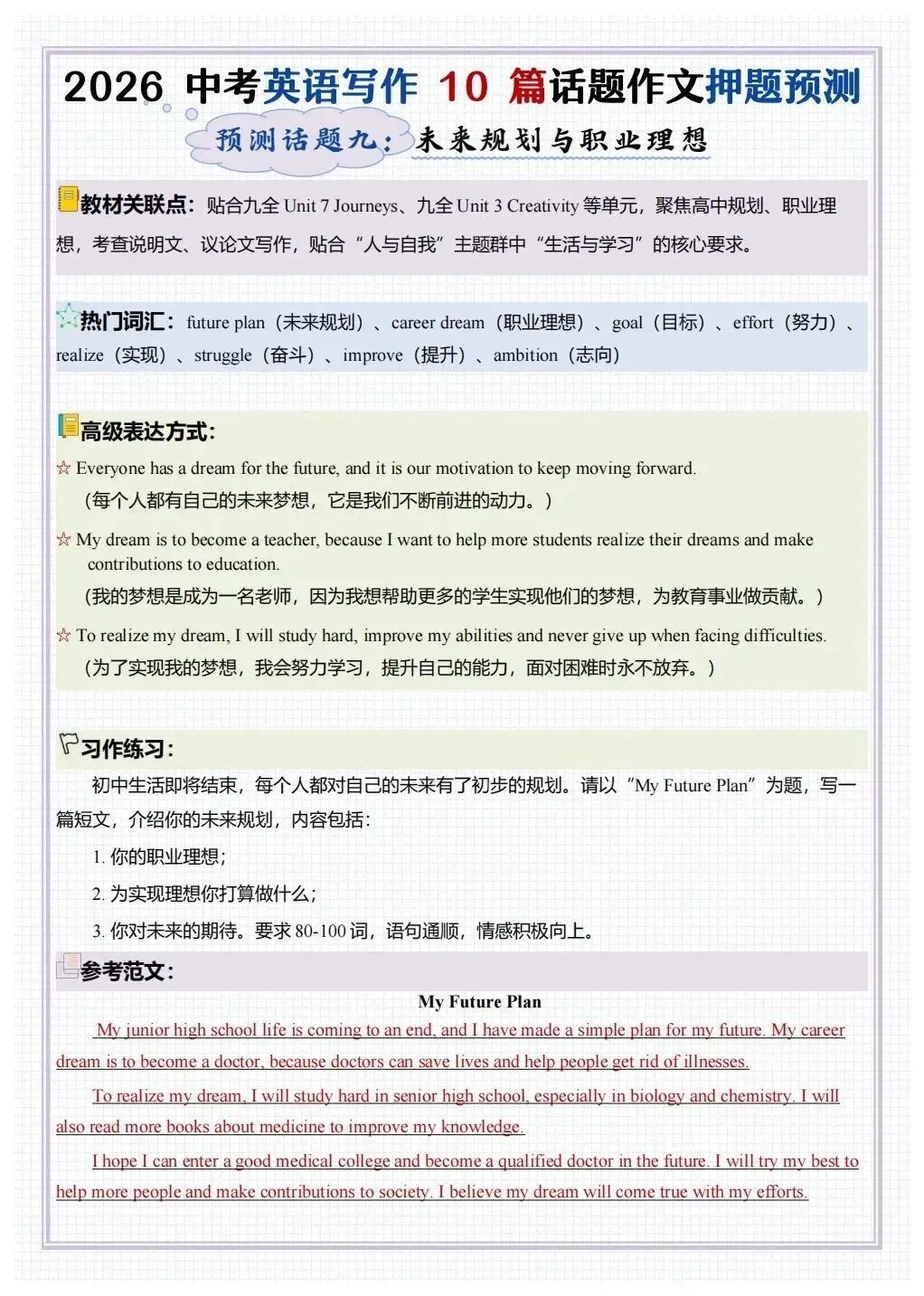 2026春新(中考英语)押题预测话题作文共10篇,电子版可打印! 第10张
