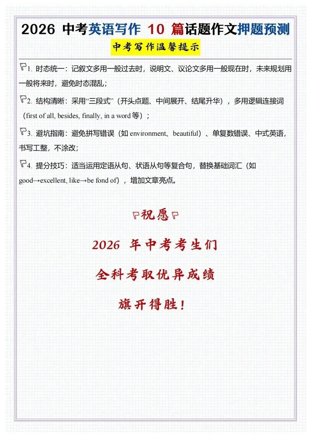 2026春新(中考英语)押题预测话题作文共10篇,电子版可打印! 第12张