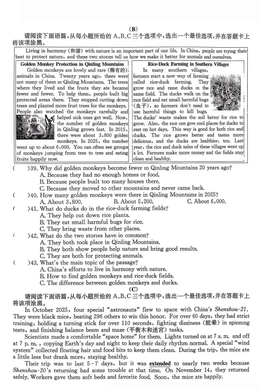 2026年中考模拟英语试卷+答案+听力 第5张