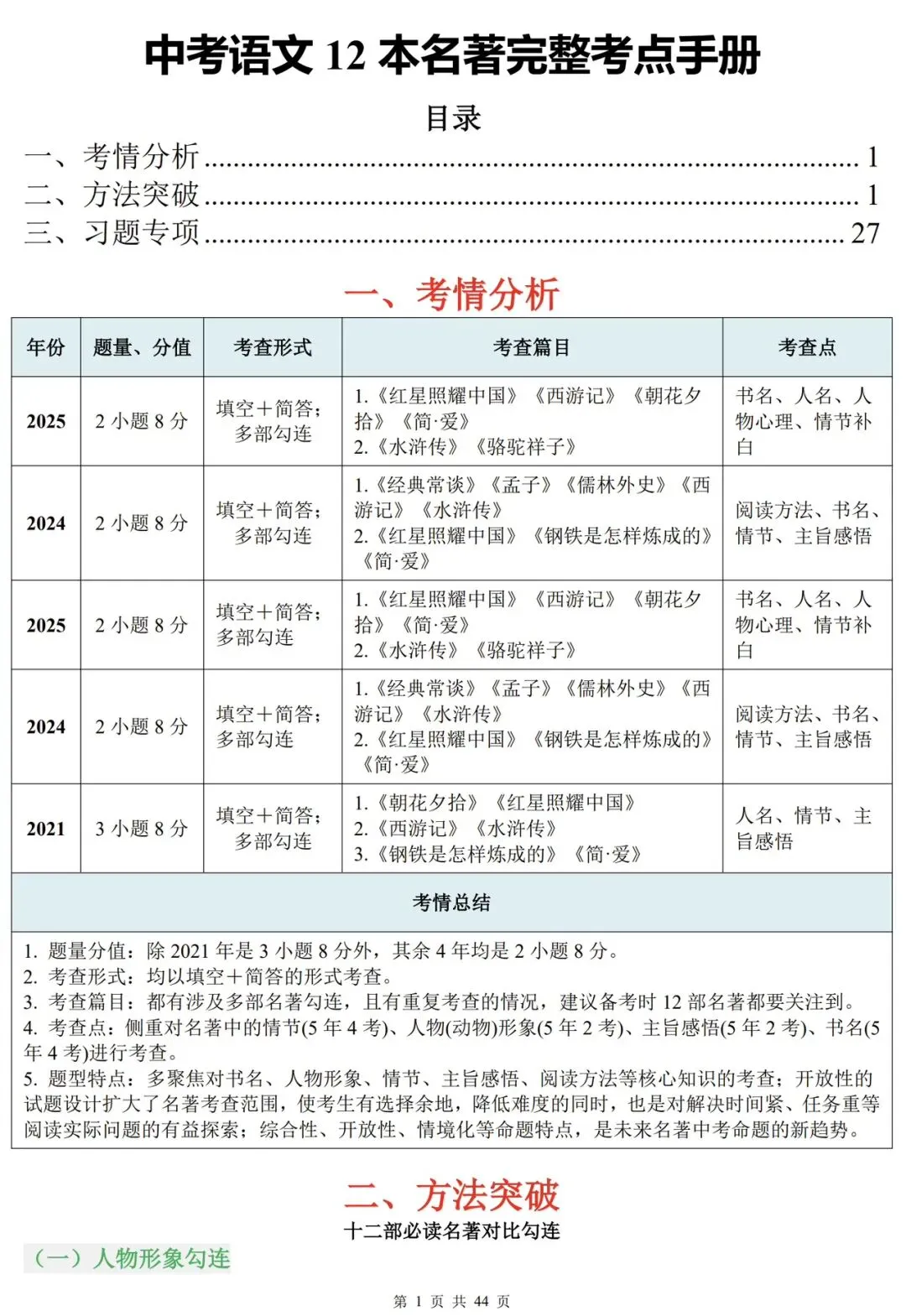 2026年中考冲刺必备:中考语文12本名著完整考点手册 第1张