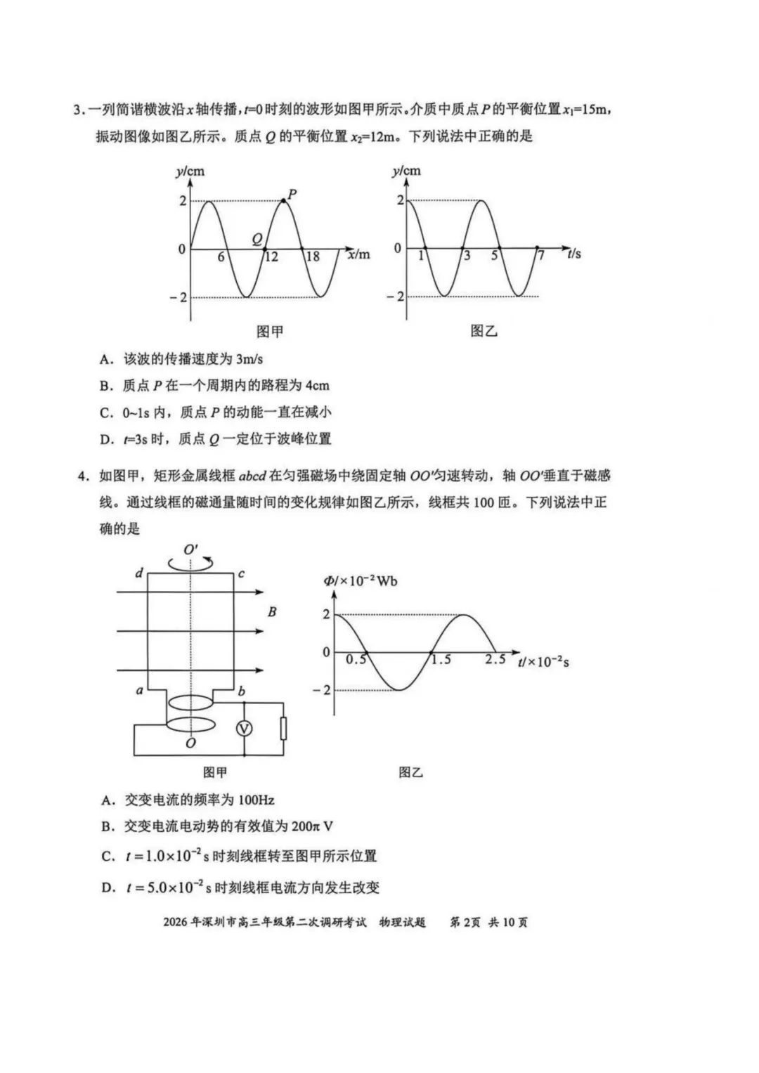 2026年广东省深圳市二模物理试卷+详解 第2张