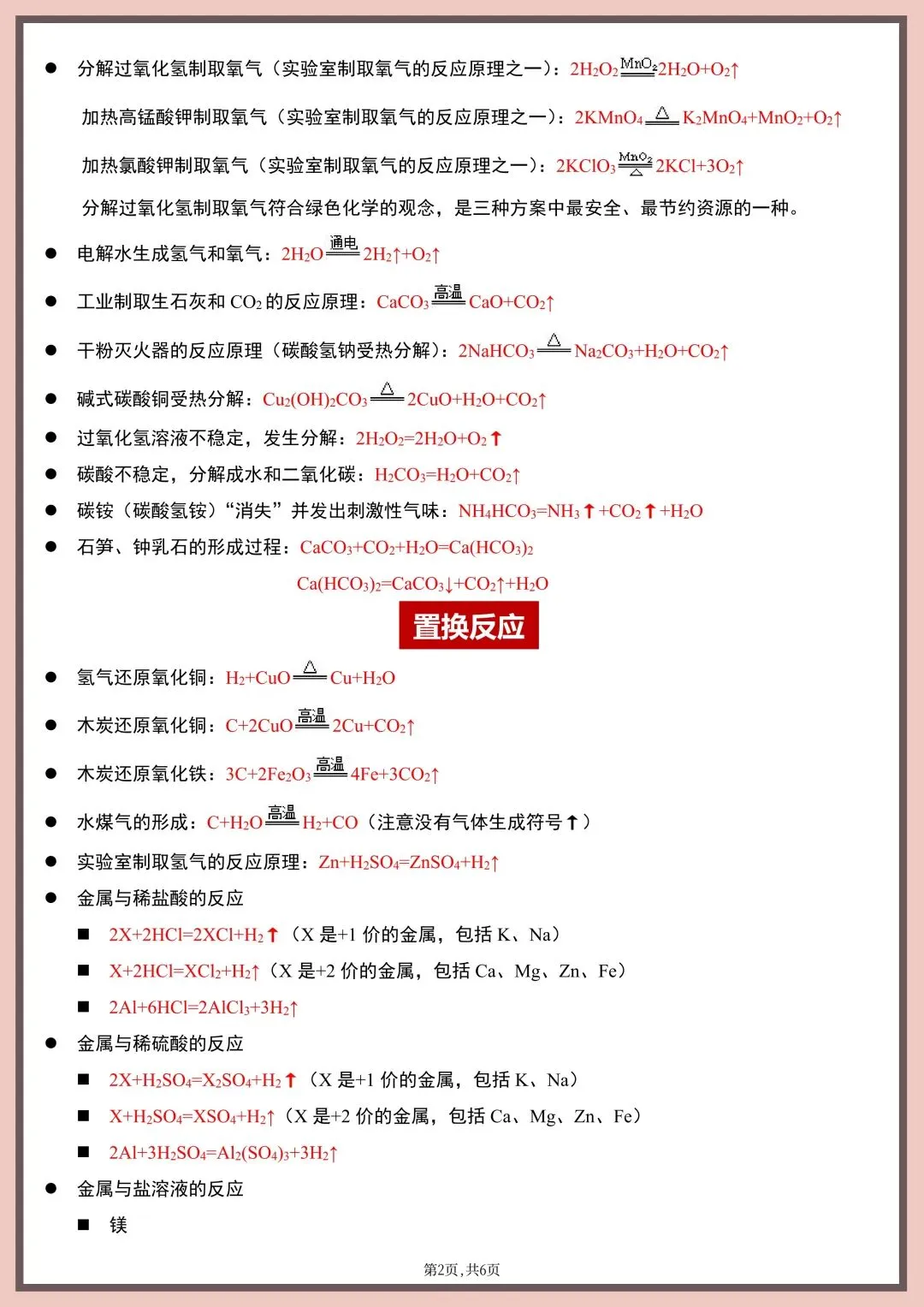 2026年新版【中考化学】常考重点化学方程式总结(背诵版)电子版可打印 第5张