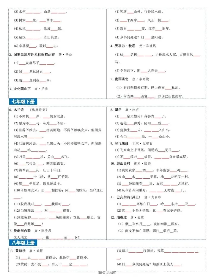 【中考语文】2026年中考语文《古诗文文言文4轮默写集训》7-9年级常考题,完整电子版可打印! 第17张