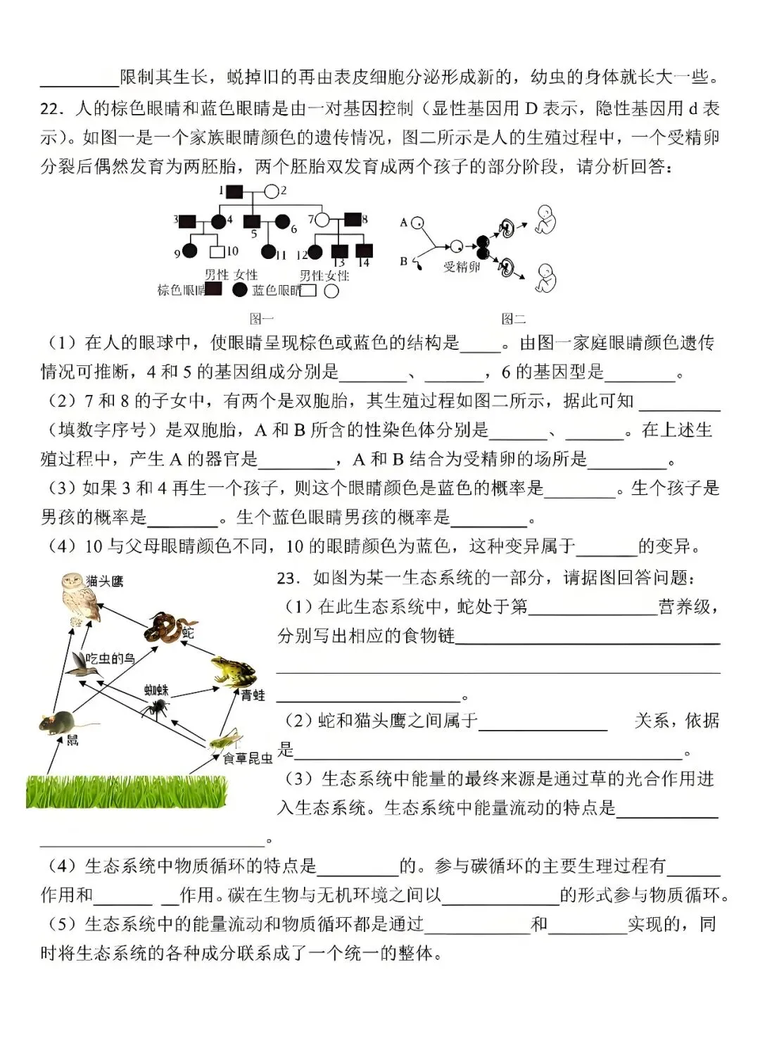 八年级下册生物:会考真题测试卷,孩子掌握了,考试才能满分过关! 第9张