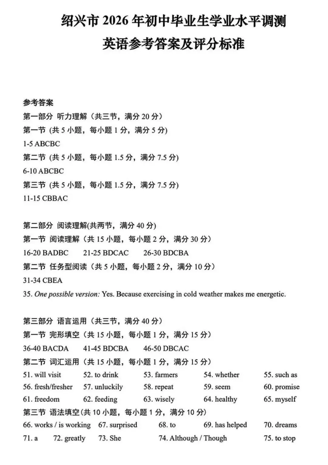 2026年4月浙江省绍兴市中考一模全科试卷和答案,含英语听力,无水印免费下载 第38张