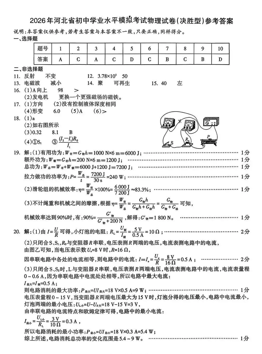中考物理 | 2026.4河北省名校中考模拟卷决胜型含答案 第12张
