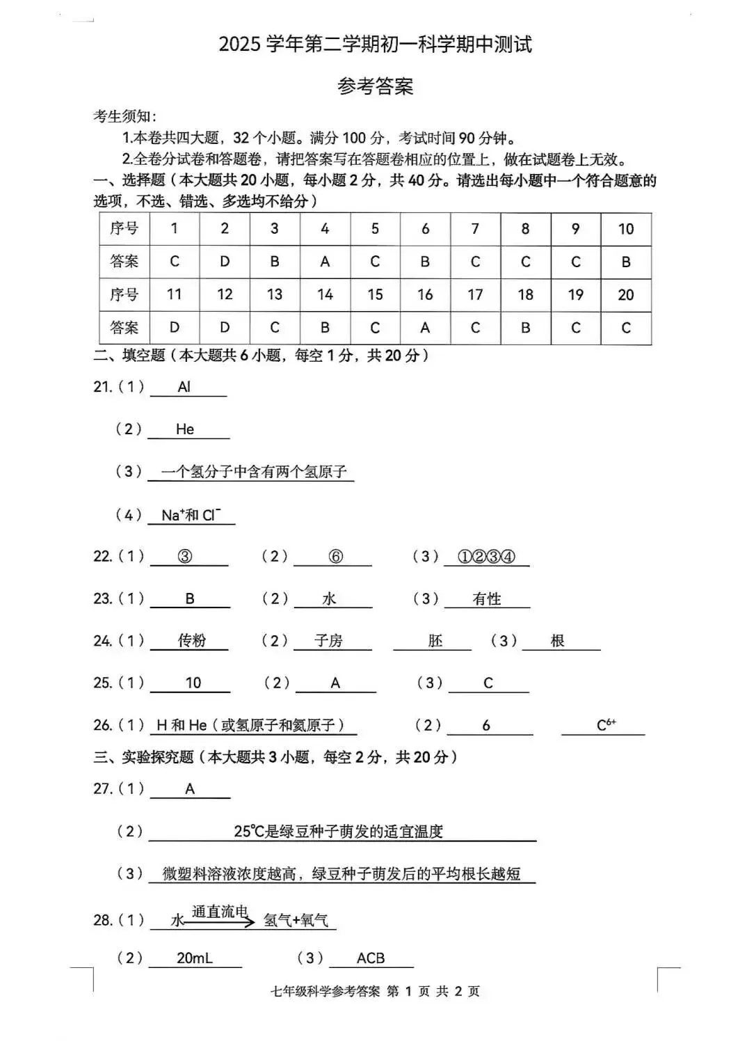 2025学年第二学期七年级期中测试试卷分享来啦!超全解析 第53张
