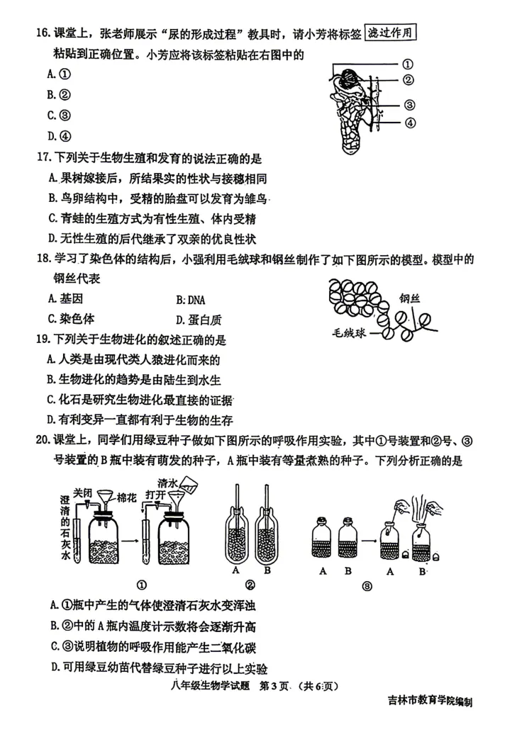 【最新试卷】2026吉林市初二生物&地理一模试卷(含答案) 第12张