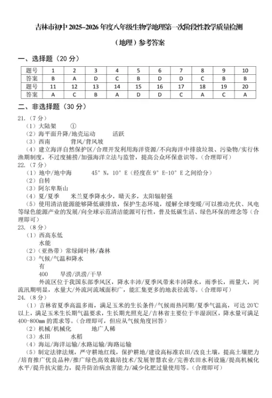 【最新试卷】2026吉林市初二生物&地理一模试卷(含答案) 第22张