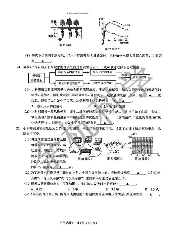 【中考模拟】浙江省绍兴市2026年初中毕业生学业水平调测 科学一模试卷(含答案) 第10张