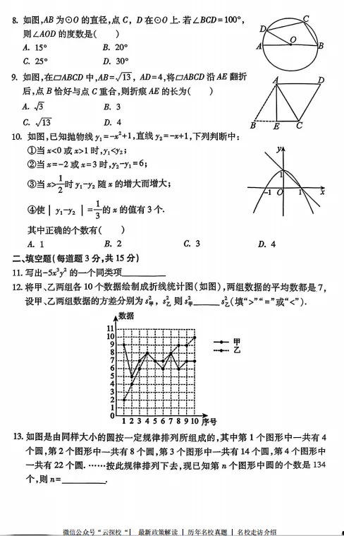 【中考一模】2026年洛阳市瀍河区中考一模数学试卷及答案 第2张