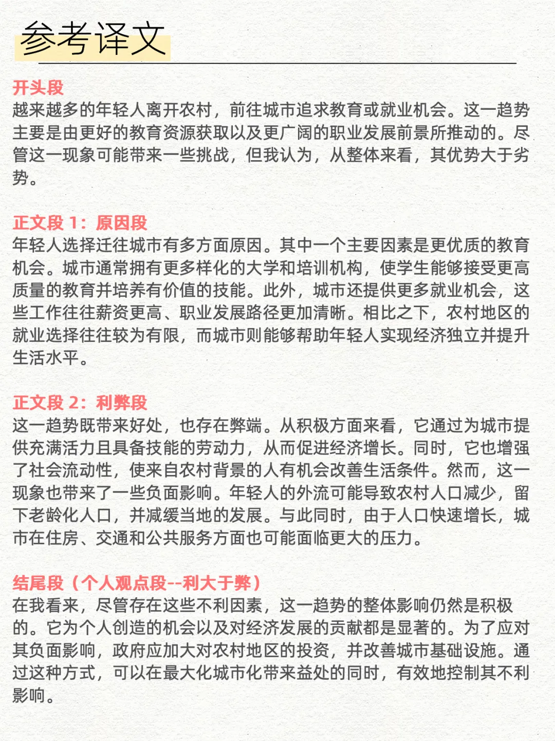 3月28日雅思笔试写作真题分析+高分范文|年轻人离开农村去城市学习或工作的原因&利弊 第5张