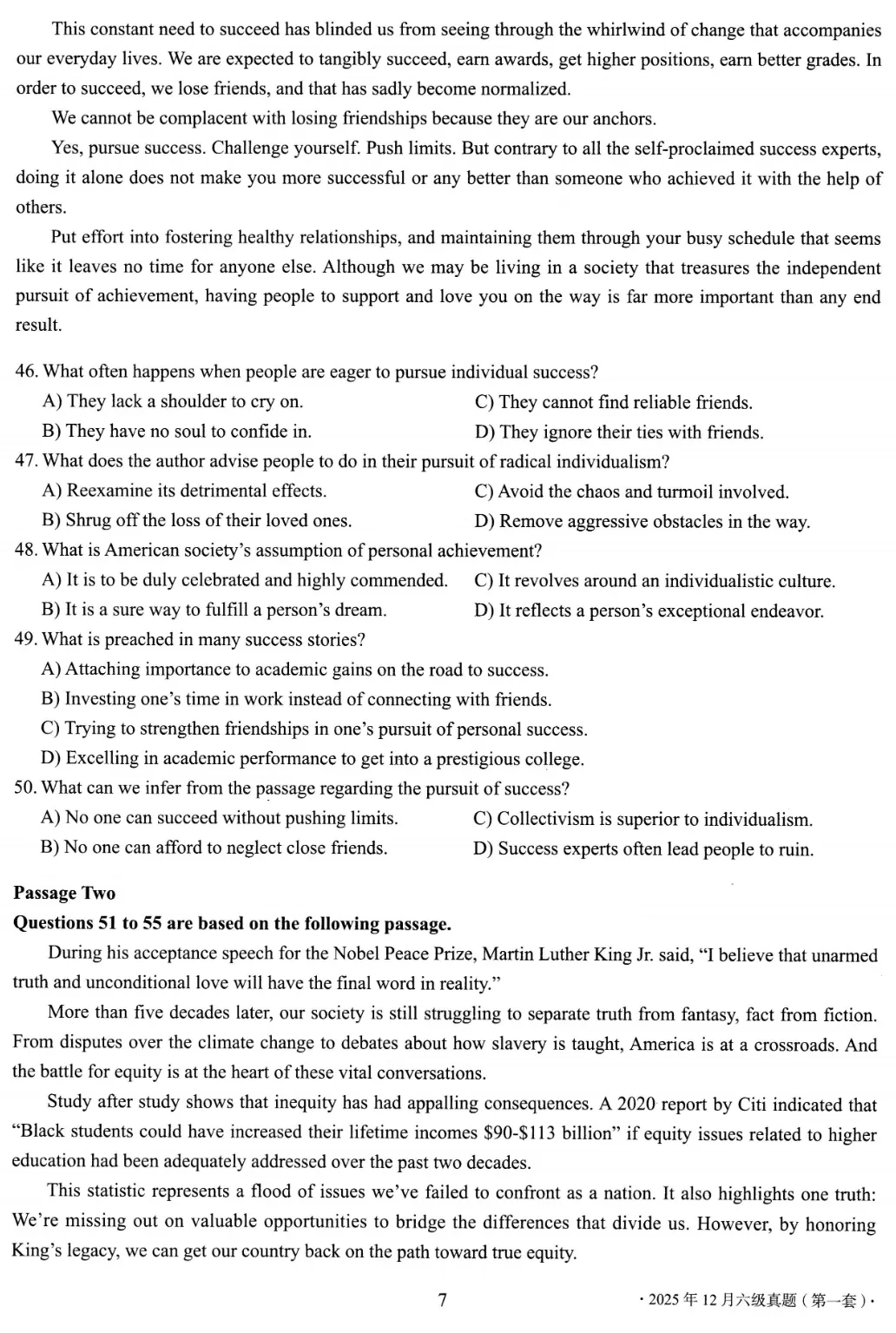 2025年12月英语六级真题试卷及答案(第1、2、3套全)完整版 第9张