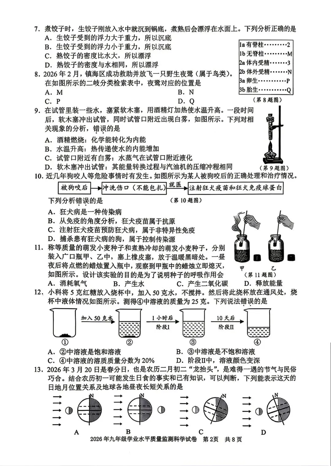 2026年4月 | 宁波中考一模科学试卷分析 第6张