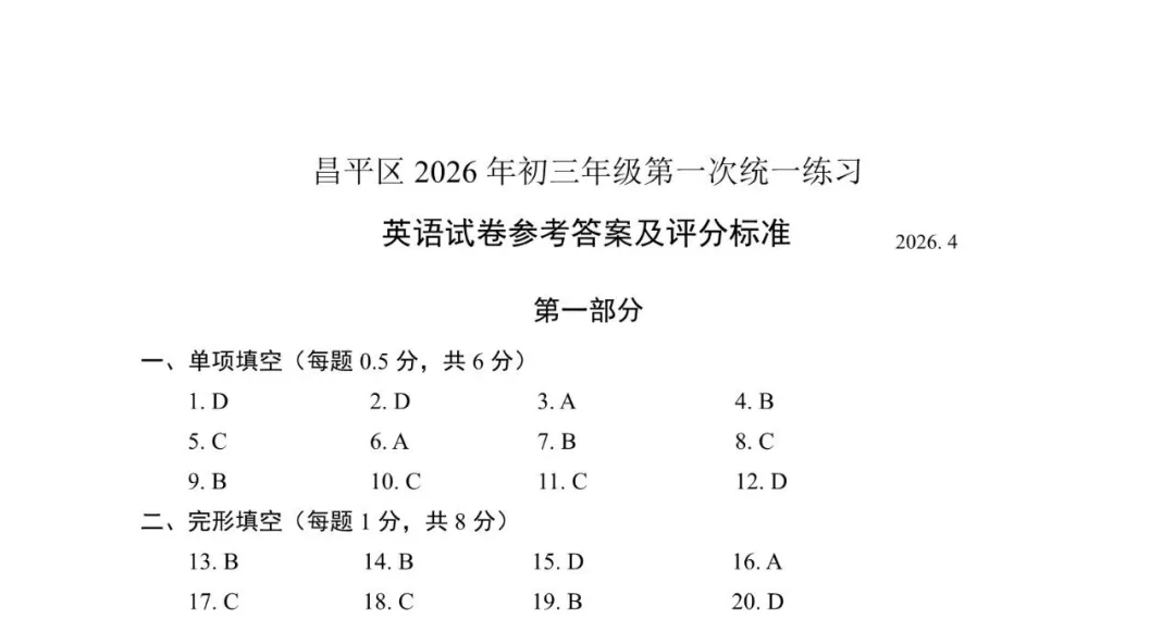 2026北京昌平初三一模英语试卷(含答案) 第10张