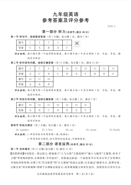 九年级英语试卷及答案 第23张
