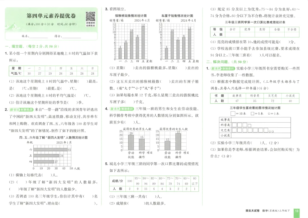 26春三年级下册数学《拔尖大试卷》含答案|电子版可打印 第17张