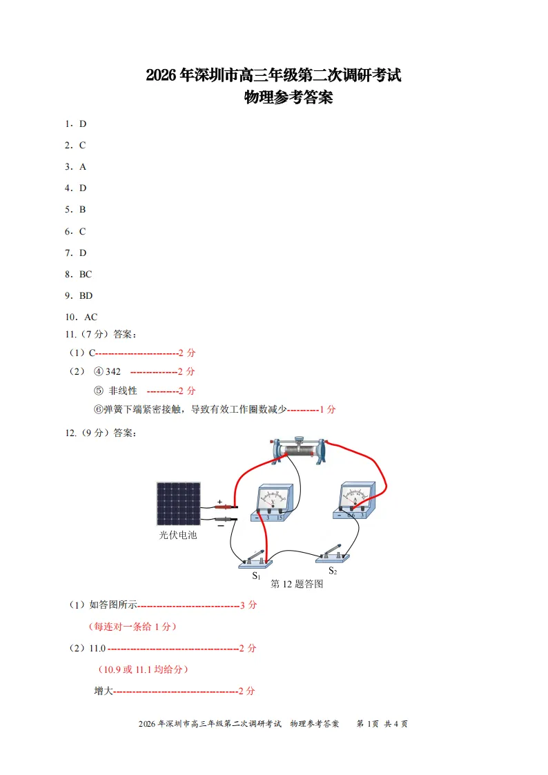 最新出炉!2026年深圳高三二模全科真题+答案汇总 第7张