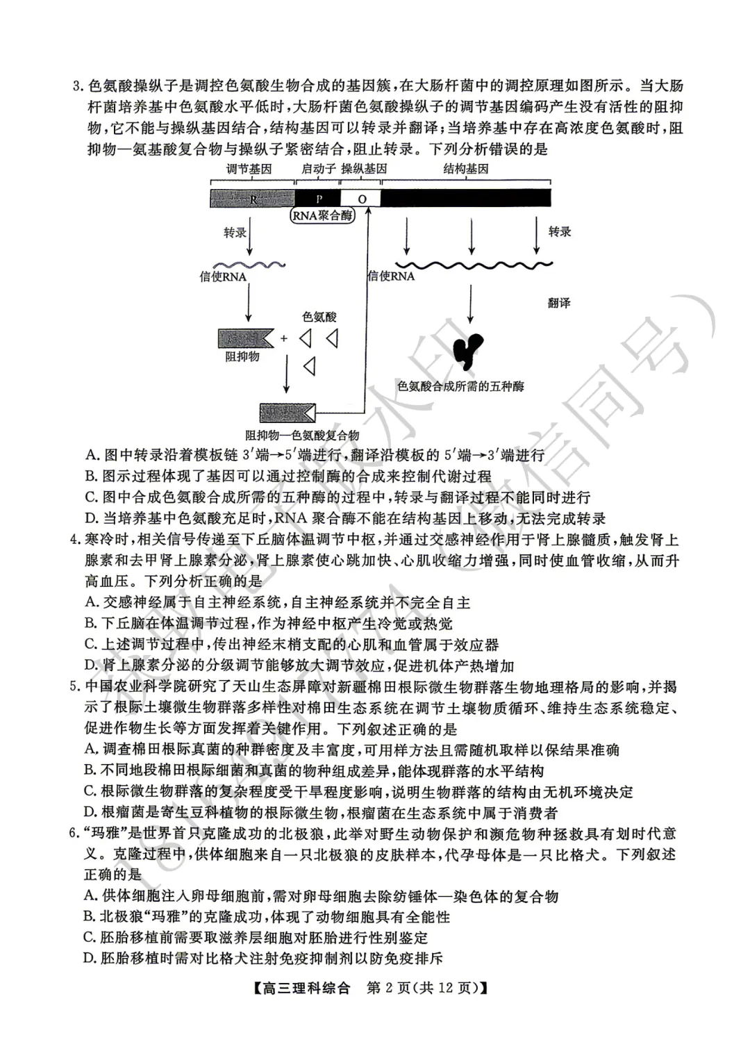 2026年高考素养调研第三次模拟考试理综试卷 第2张