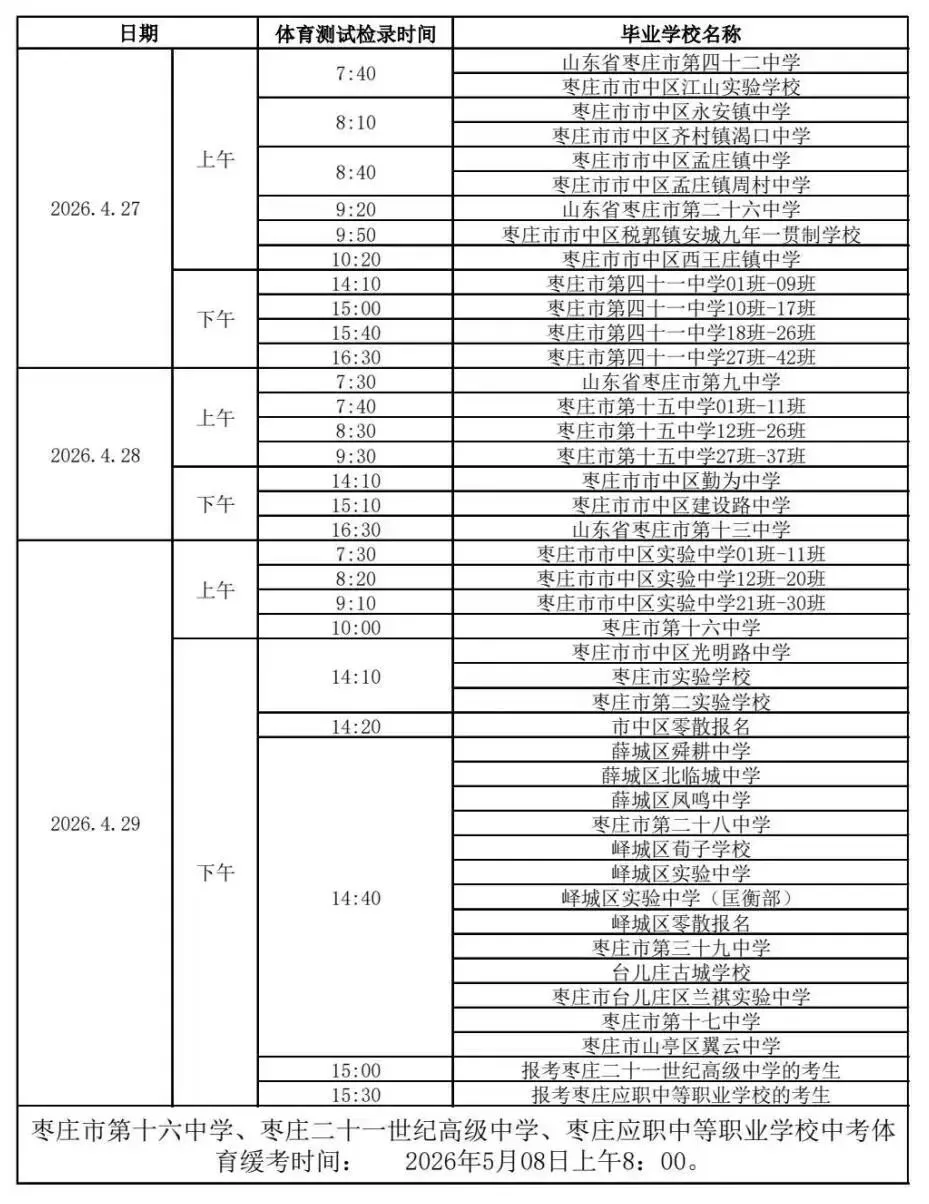 中考体测时间安排大全 第5张