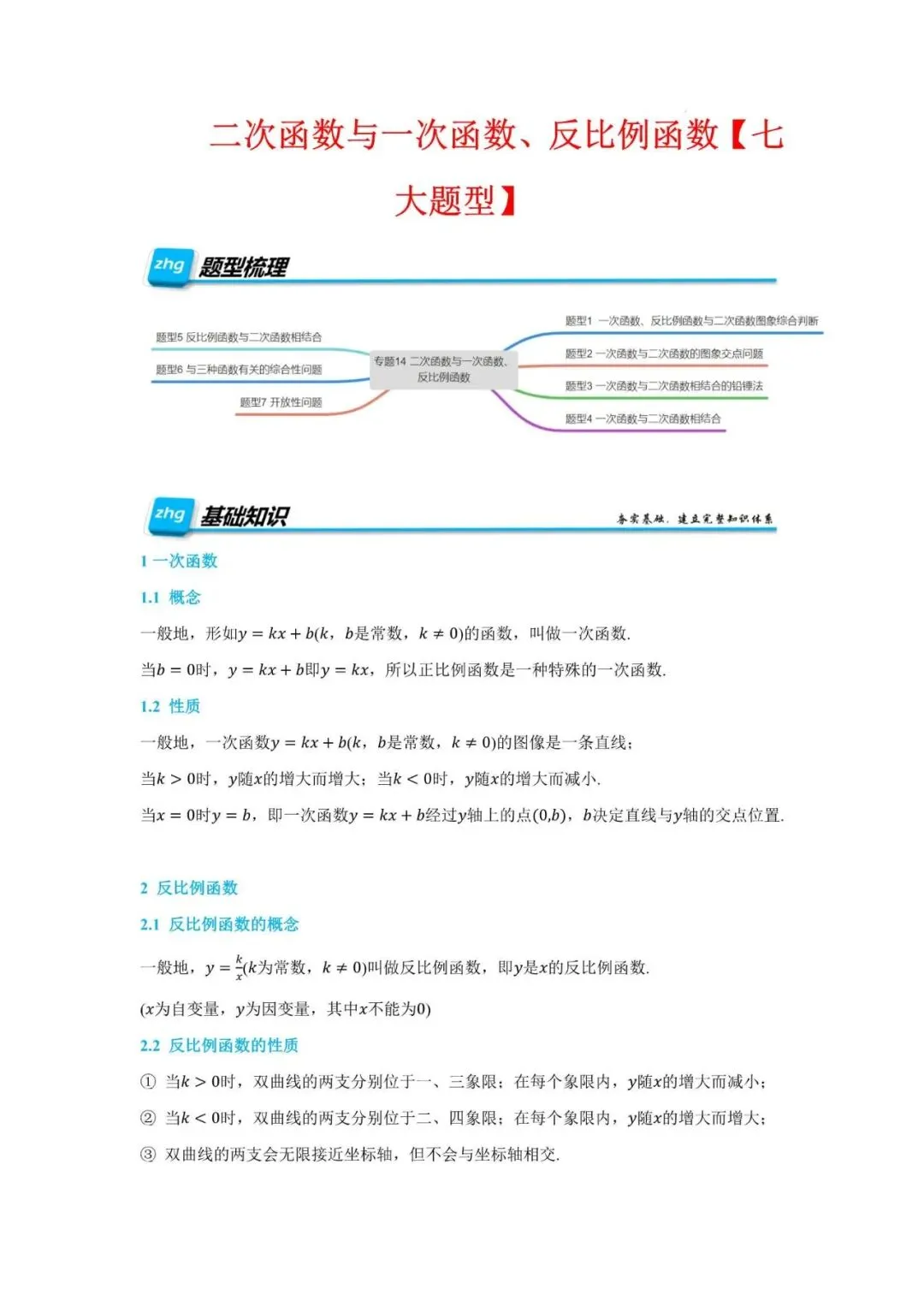 初中数学 | 中考数学二次函数与一次函数、反比例函数 【七大题型】(全国通用)(可打印) 第2张