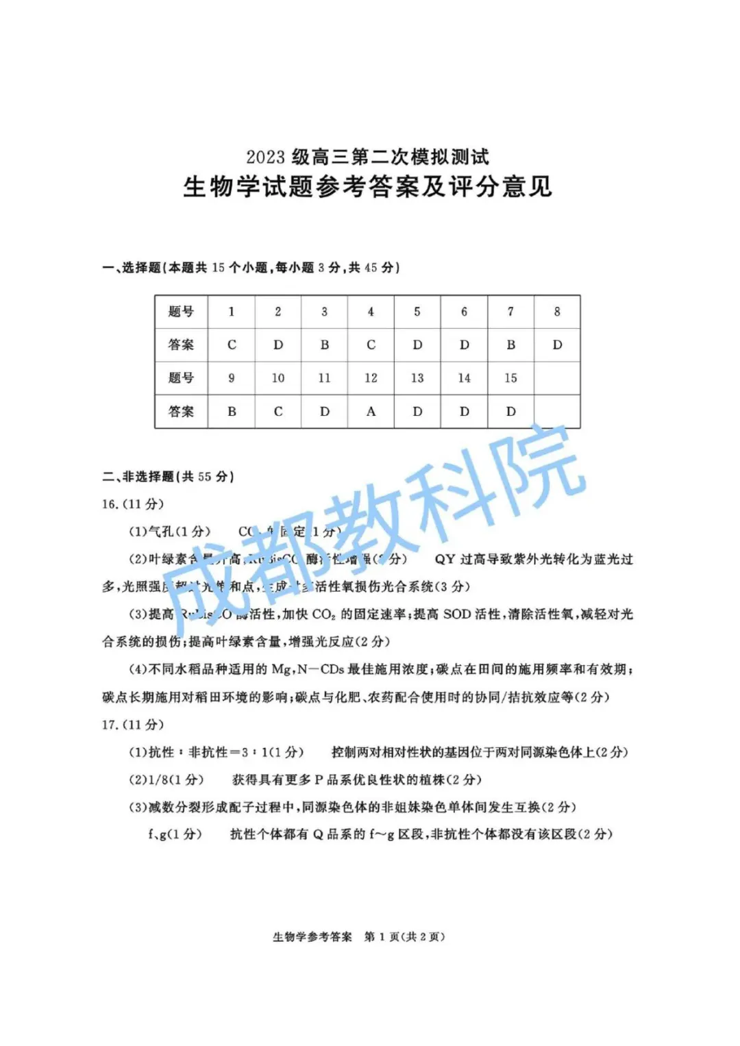 四川省成都市2023级高三第二次模拟测试生物学试卷 第11张