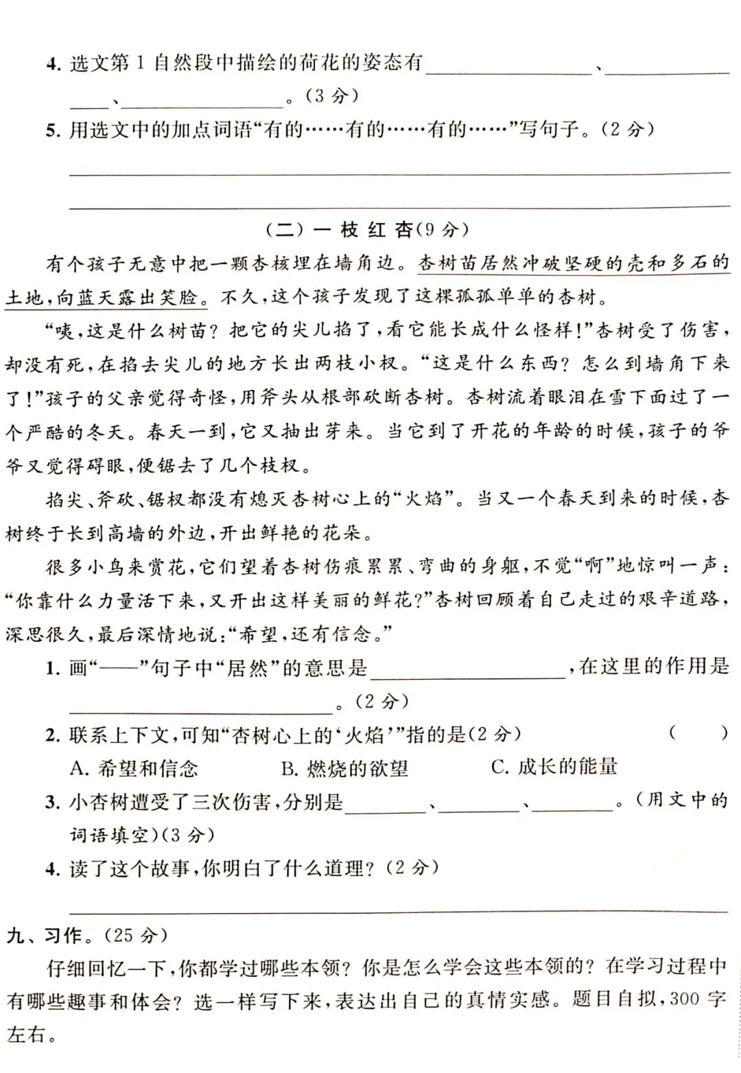 语文三下期中试卷附答案 第4张