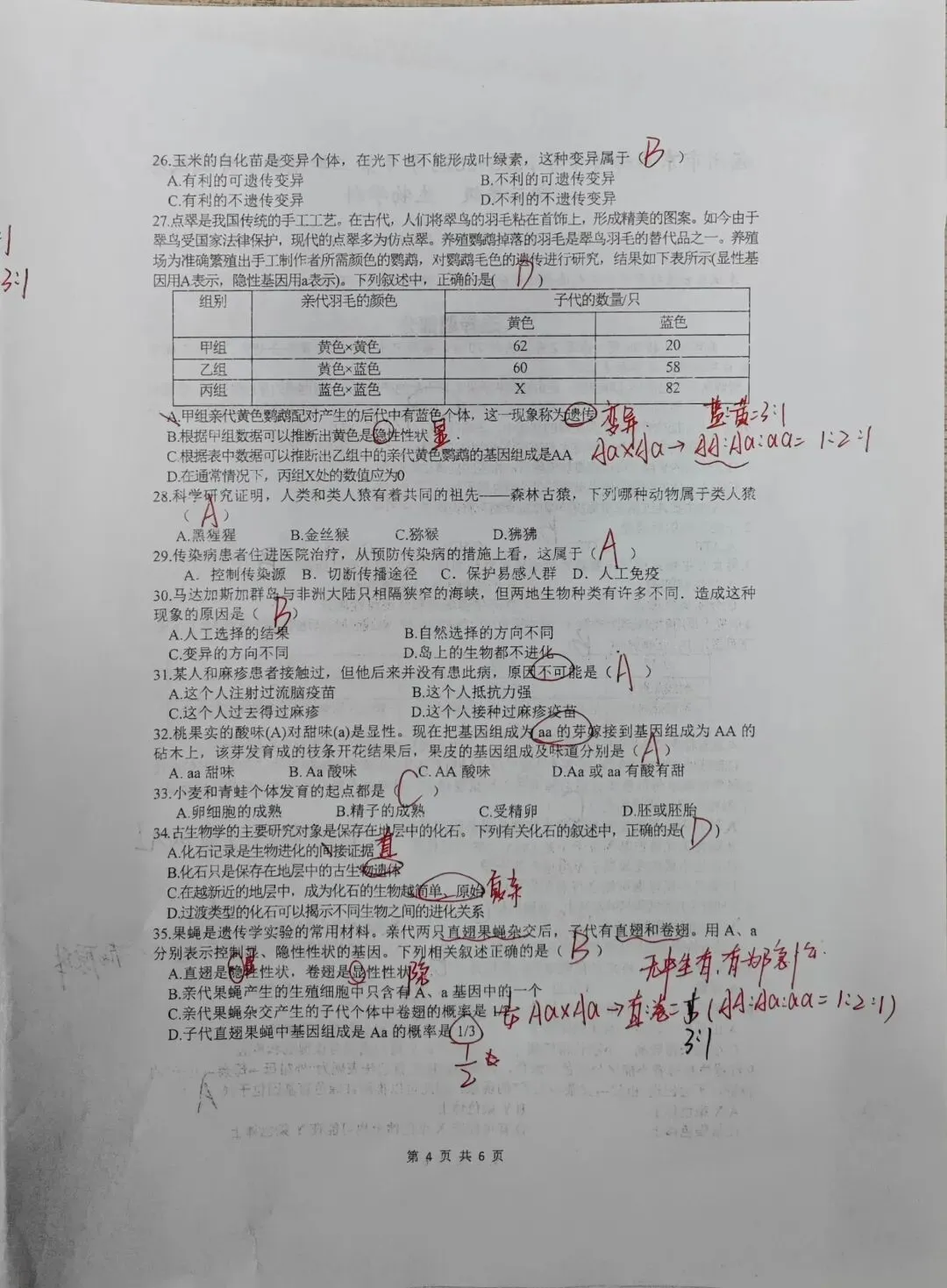 【生物】8下生物期中考试试卷 第4张
