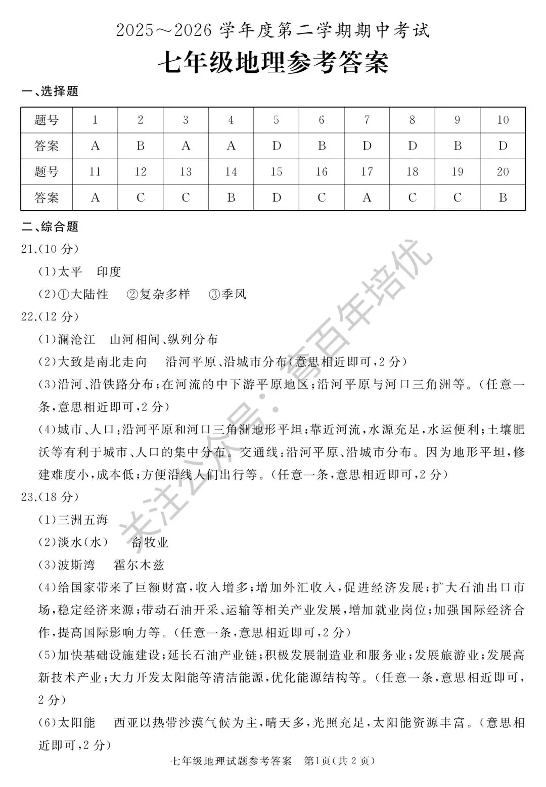 2026年滕州市七年级下学期期中考试真题含答案(语数英地生政史) 第33张