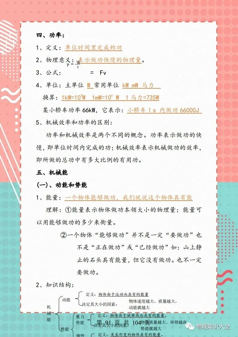 中考物理考点精细总结,初三复习好帮手 第91张